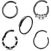 Anicina 16G 18G Nose Rings Surgical Steel Hinged Segment Clicker CZ Nose Ring Hoop for Women Earrings Helix Conch Rook Daith Cartilage Tragus Body Piercing Jewelry