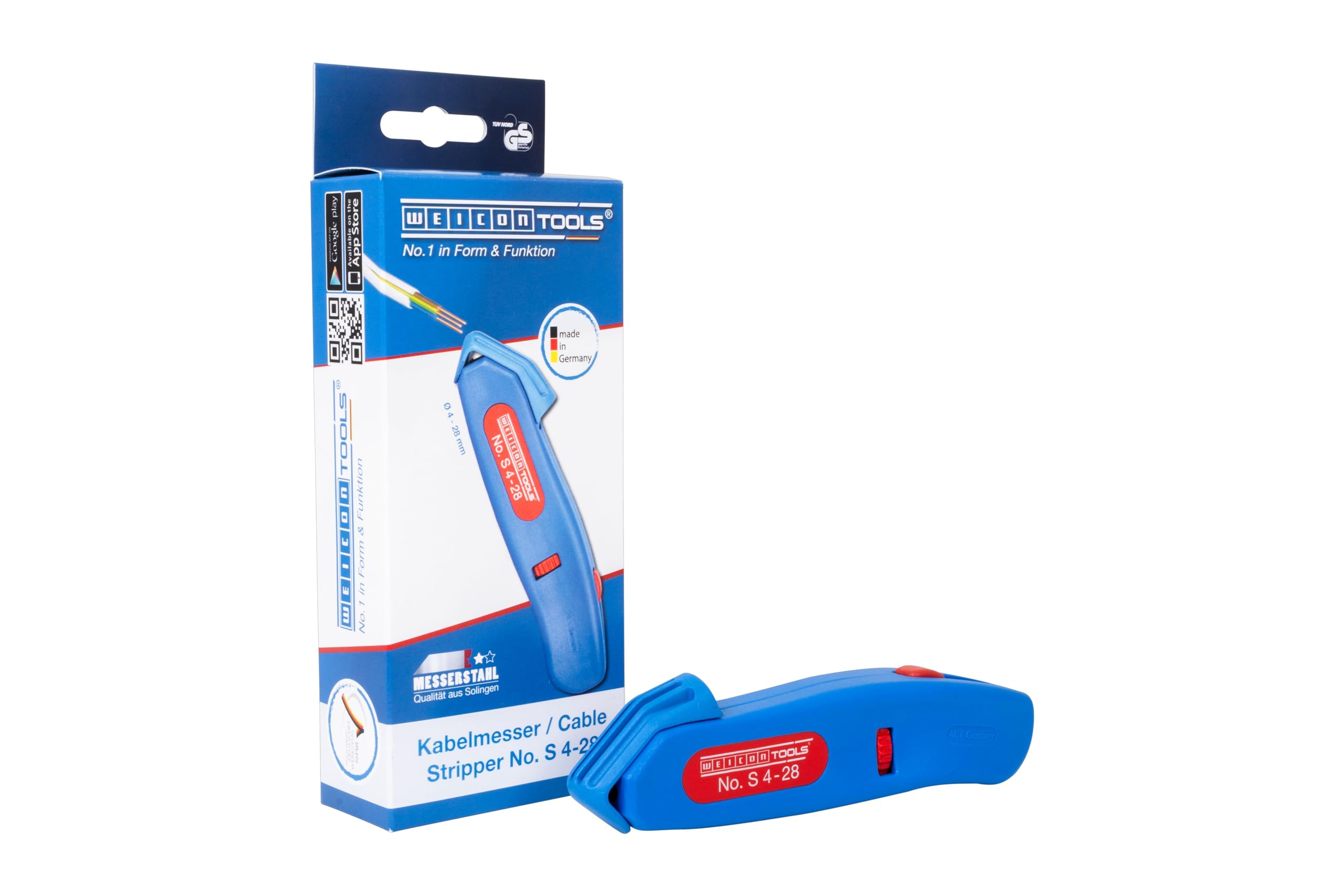 WEICON Tools Cable Stripper No. S 4-28, Stripping Tool for Cables from 4-28 mm, with Retractable Hook Blade, Made in Germany