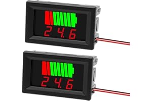Exqutoo 2Pack DC 12V, 24V, 36V, 48V, 60V Battery Indicator Voltage Meter 2 in 1 Battery Capacity & Voltage Monitor Red Display Battery Voltage Reader