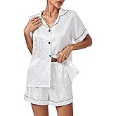 Vrtige Women's Silk Satin Pajamas Leopard Print Button Down Short Sleeve and Shorts Pj Sets