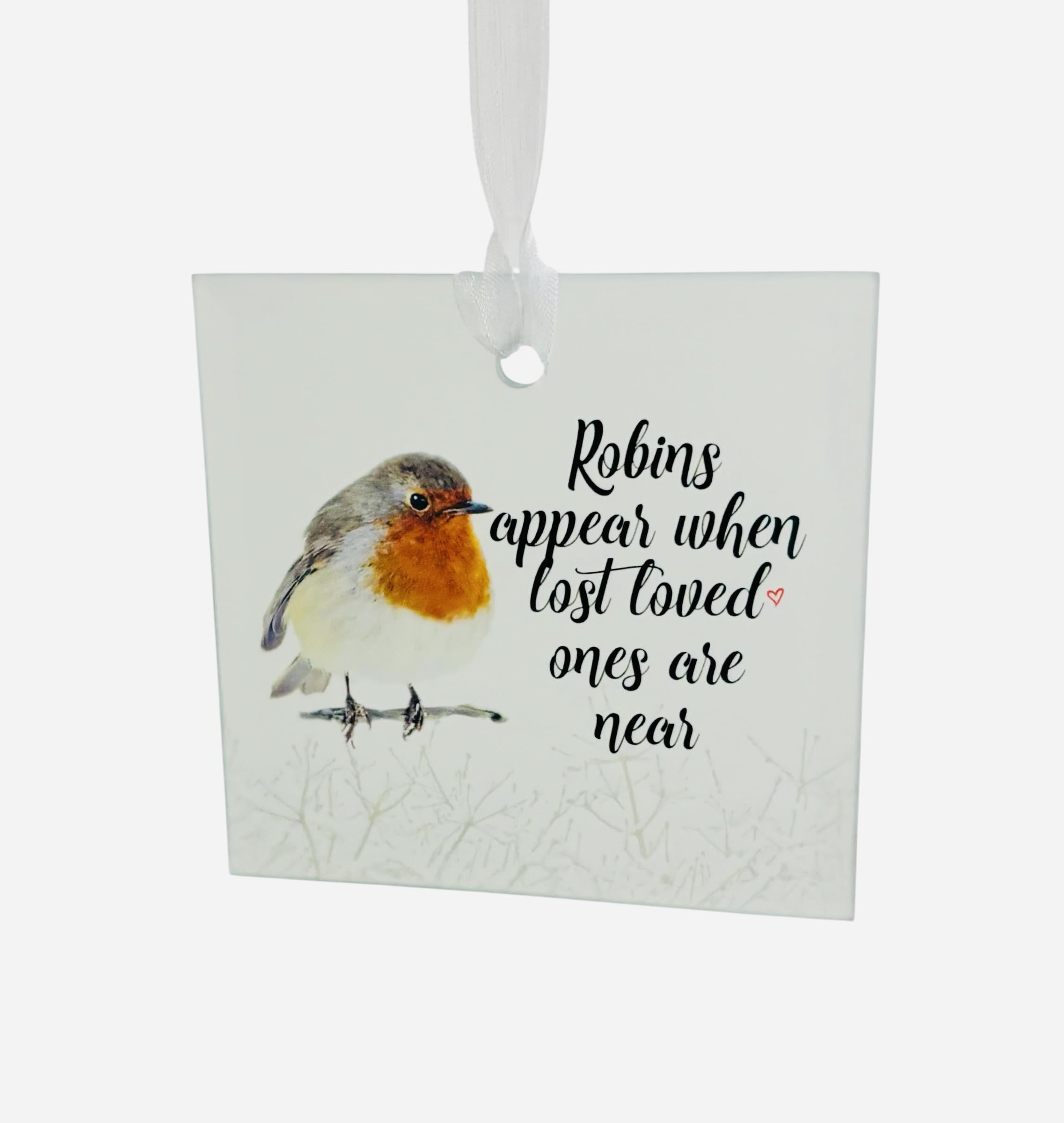 Robins Appear When Lost Loved Ones Are Near Square Glass Hanging ChristmasTree Decoration Ornament Bauble Memorial