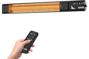 COSENG 1500W Infrared Patio Heater, IP65 Waterproof Outdoor Electric Heater with Remote, 4 Heat Levels, 24H Timer, Memory Function, Fast Heating for Garage, Backyard, Black