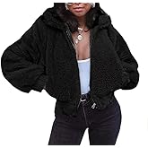FANCYINN Womens Teddy Cropped Faux Fur Jacket Furry Lapel Coat Zip Up with Pockets Warm Winter