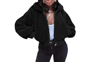 FANCYINN Womens Teddy Cropped Faux Fur Jacket Furry Lapel Coat Zip Up with Pockets Warm Winter