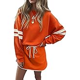 Opemiby Womens 2 Piece Sets Casual Stripes Drop Shoulder Long Sleeve Tops and Matching Drawstring Skort Lounge Outfits