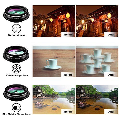 Cell Phone Camera Lens,TODI 9 in 1 Wide Angle Lens,Macro Lens,Fisheye Lens,Telephoto Lens,CPL Lens, Kaleidoscope and Starburst Lens Compatible iPhone,Samsung, Most Andriod Phones - Thumbnail 5