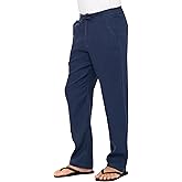 Mariyaab Men's Casual 100% Linen Pants with Drawstring and Elastic Waist