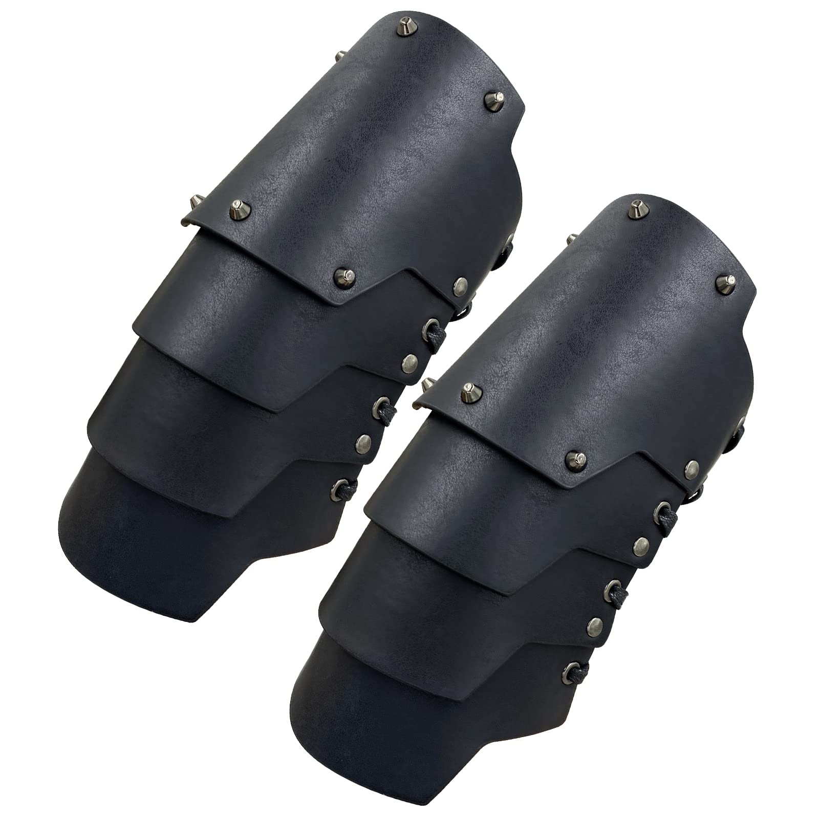 HiiFeuer Medieval Faux Leather 4 Layers Bracers Arm Armor, Middle Ages Mercenary Gauntlets, Costume Knight Archer Arm Guards (Black A)