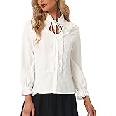 Allegra K Women's Victorian Blouse Vintage Ruffled Long Sleeve Button Up Gothic Shirt Top