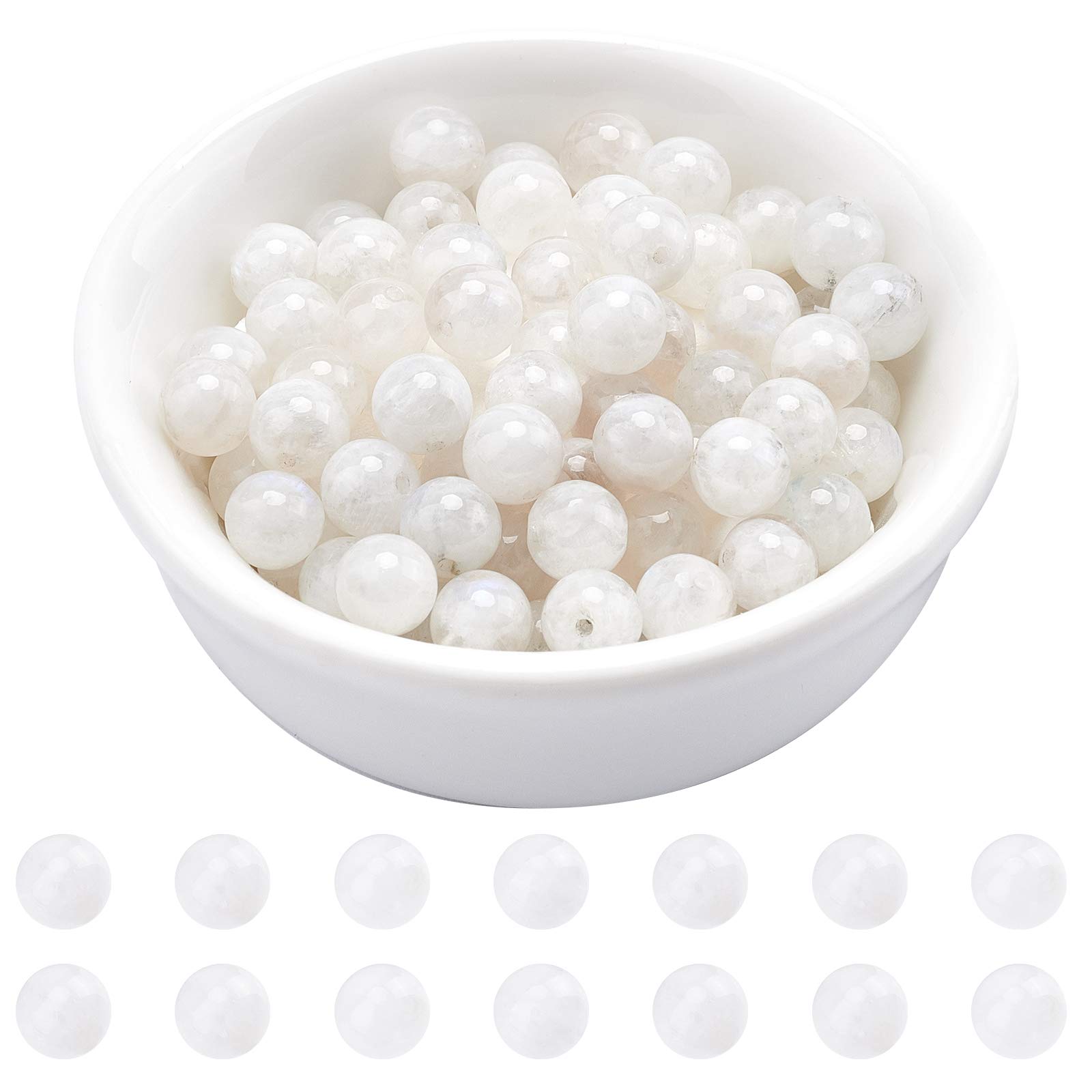 arricraft 63 Pcs Natural Moonstone Beads, 6mm Round Gemstones Beeads White Crystal Loose Beads in 1 Strand for Jewellery DIY Making Necklace Bracelet, Hole:0.8mm — image 1