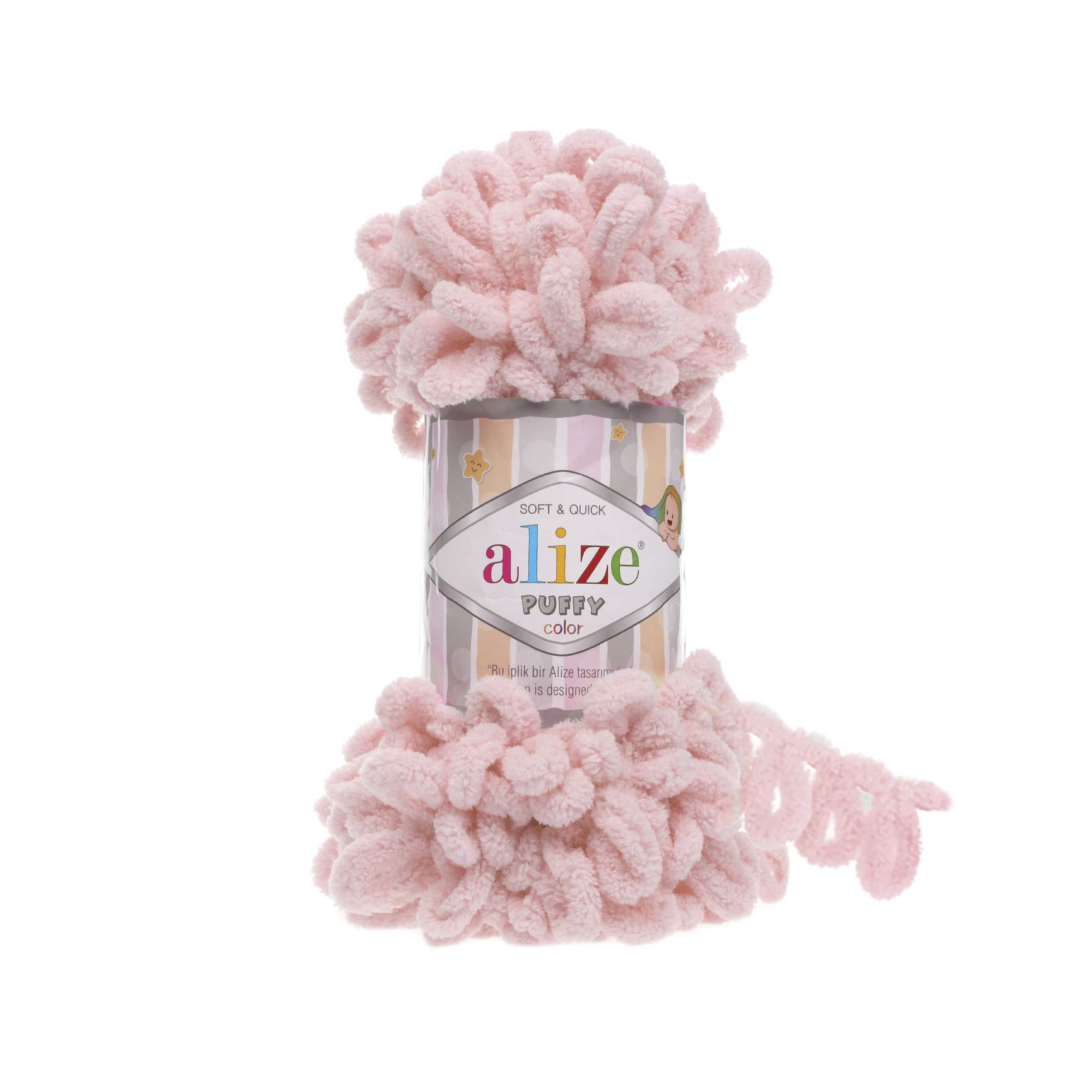 Alize Puffy Baby Blanket Yarn - Lot of 5 Skeins, 500gr, 50yds, 100% Micropolyester Soft Super Chunky Bulky Woven Worested for Hand Knitting (161)