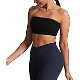 Aoxjox Women's Workout Strapless Bandeau Mesh Bras Training Fitness Running Yoga Crop Tank