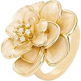 Kokoma Elegant CZ Flower Ring for Women, Crystal Camellia Floral Statement Ring Engagement Promise Rings Wedding Adjustable Open Band Dainty Jewelry