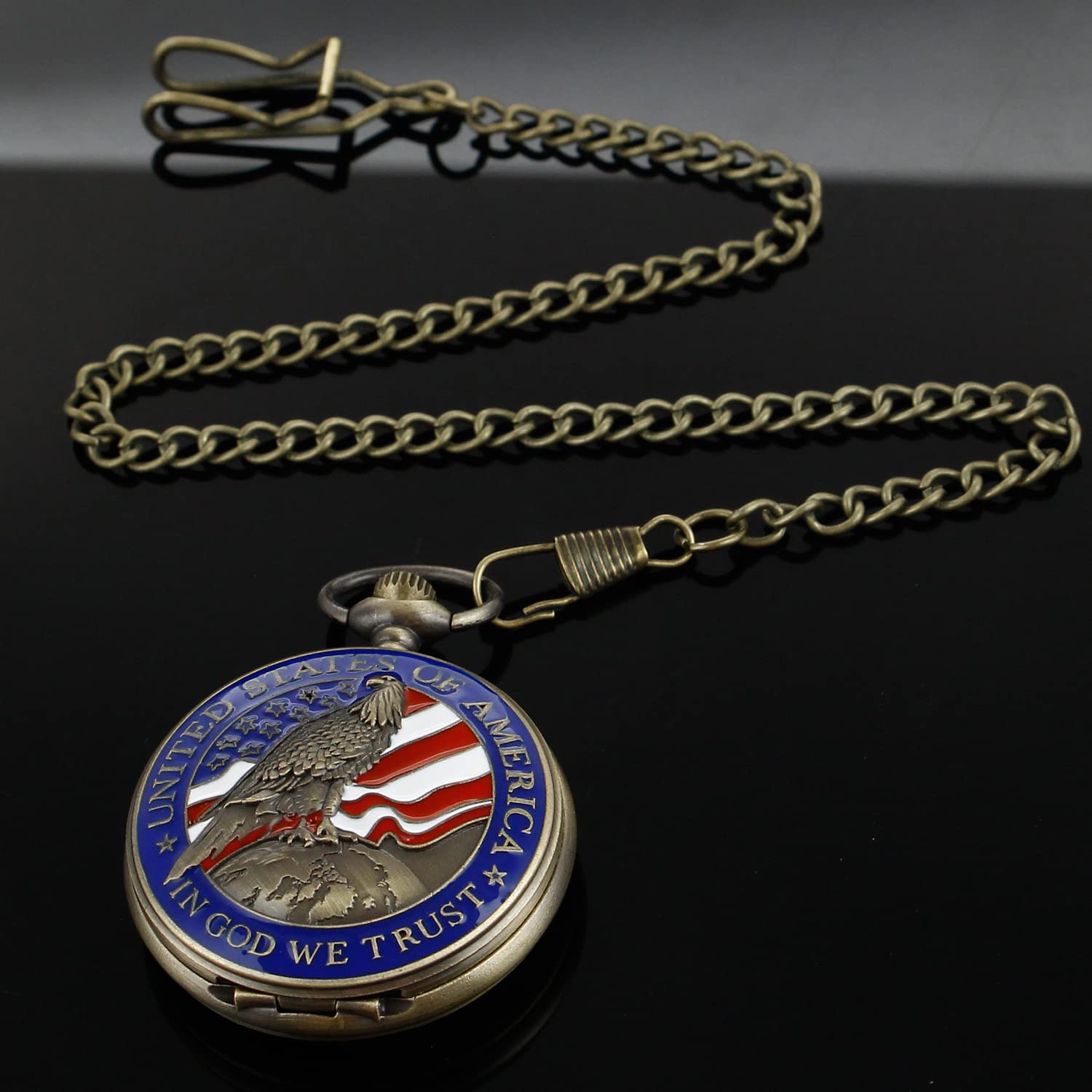 Tiong Engraved Ancient Native Indian/4th of July Pattern Quartz Pocket Watch Design Antique Souvenir Thanksgiving Gifts