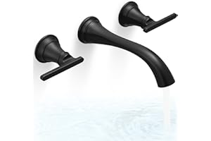 HOIGY Brass Tub Filler Wall Mount 3 Hole, Farmhouse Black Tub Faucet, High Pressure 2 Handle Matte Black Bathtub Faucet Set with Long Spout Reach, Rough-in Valve