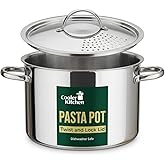 Stainless Steel Pasta Pot with Strainer Lid - 5.5 Quart Large Spaghetti Pot