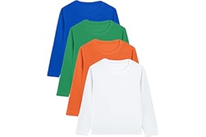 NODARSHES 4 Pack Toddler Boys Long Sleeve T-Shirts Cotton Crewneck Tees Soft Basic Solid Color Layering T-Shirt Top, Tagless Neckline