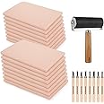 FVIEXE 8PCS 4x6 Inch Linoleum Carving Blocks for Printmaking, Rubber Linocut Block Stamp Making Kit with Wood Carving Tools and Rubber Brayer Roller, Soft Stamp Carving Kit for DIY Crafts