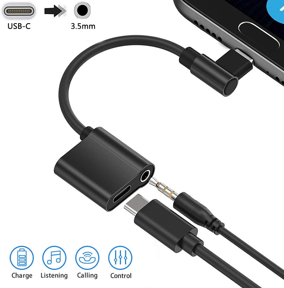 Type C to 3.5mm Adapter, 2 in 1 USB C Audio and Charge USB C to 3.5 mm Headphone Jack Compatible for Huawei P20 / P20 Pro / P30 Pro, MediaPad M5, Moto Z, Mi 6/8 / 9