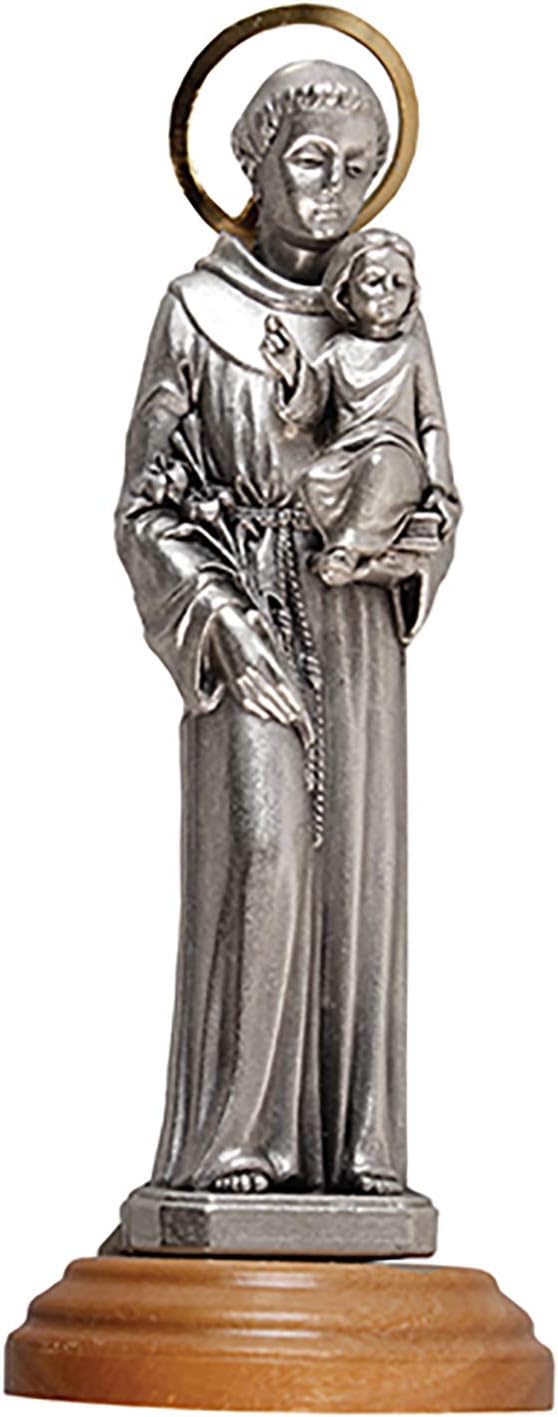 Pavally® ST SAINT ANTHONY OF PADUA with JESUS STATUE JESUS Metal with Olive wood stand FIGURINE Halo