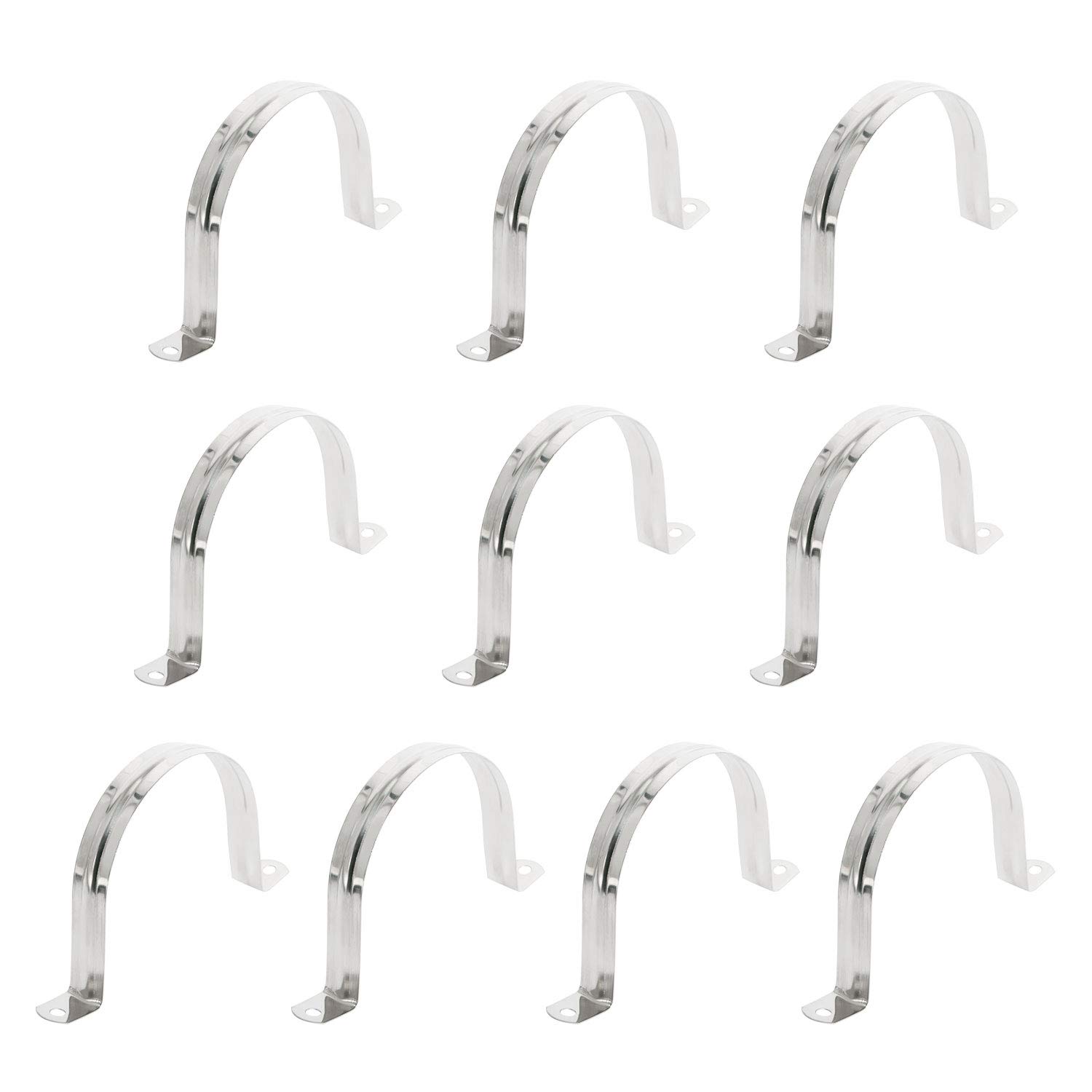 Aopin 90mm Rigid Pipe Strap Clamp 2 Holes Strap U Bracket Tube Strap Tension Clips 201 Stainless Steel, for Pipe Fixing, Silver, 10Pcs