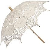 SQOIKOS Lace Parasol Umbrella Vintage Wedding Bridal Lace Umbrella for Decoration Photo Tea Party 32 Inch Adult Size
