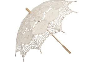 SQOIKOS Lace Parasol Umbrella Vintage Wedding Bridal Lace Umbrella for Decoration Photo Tea Party 32 Inch Adult Size