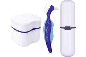 OCIRCLE Denture Case,Denture Cups Bath, Toothbrush with hard denture, Dentures Container with Basket Denture Holder for Travel,Mouth Guard Night Gum Retainer Container (Purple)