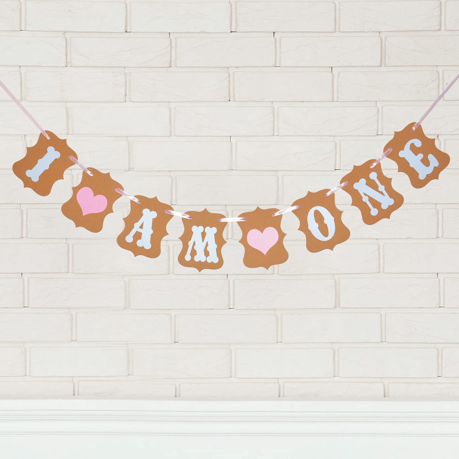 1st Birthday Banner Girl, I AM ONE Banner Easy to Use Upgrade First Birthday Decorations Girl 1st Party Bunting Banners Baby Shower Decorations Pink
