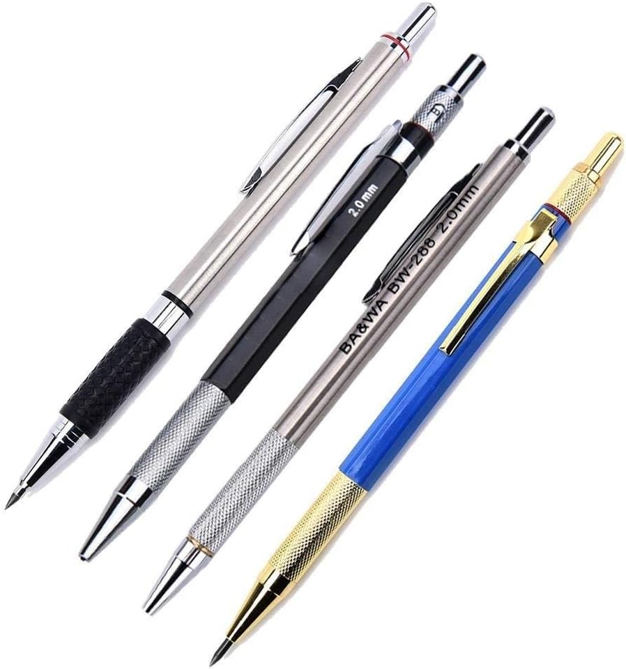 BraveWind 4 PCS 2.0mm 2B Lead Holders Automatic Mechanical Pencil Set