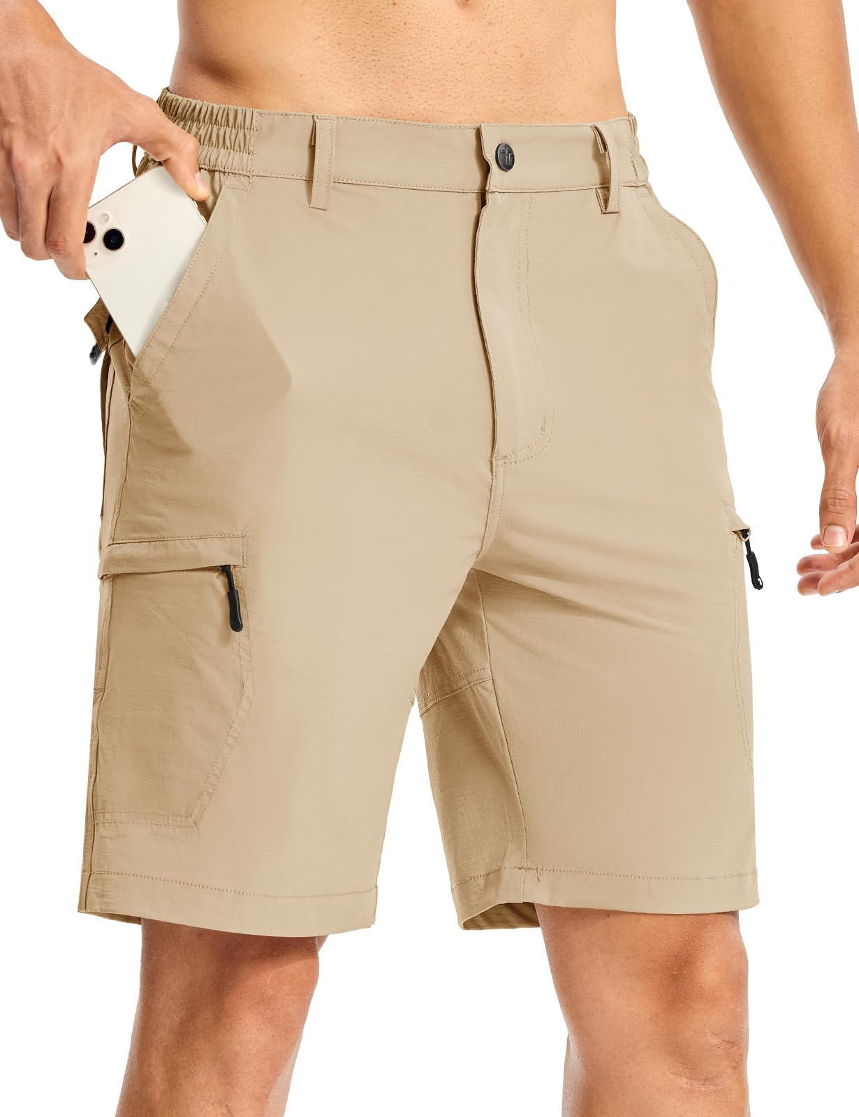 Photo 1 of TBMPOY Men's Hiking Cargo Shorts 9" Lightweight Water Resistant Quick Dry Work Shorts 6 Pockets for Travel Camping Tactical Khaki 38
