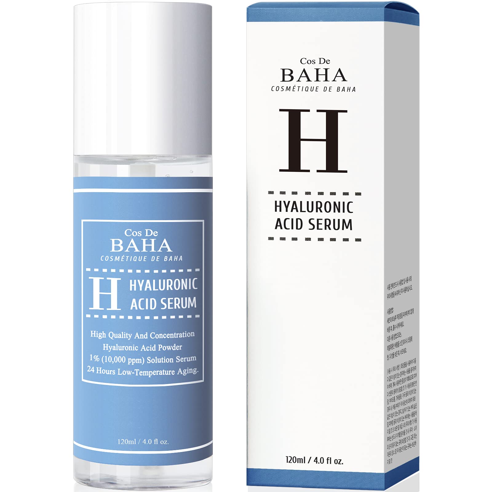 Cos de BAHA Pure Hyaluronic Acid 1% Powder Serum for Face 10,000 ppm - Anti Ageing + Fine Line + Intense Hydration + Face Moisturiser + Visibly Plumped Skin + Prevent Bladder Pain (4Fl Oz)