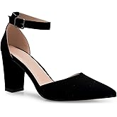 Olivia K Women's Sexy D'Orsay Ankle Strap Pointed Toe Block Heel Pump - Classic, Comfortable