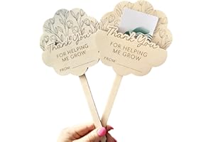BANTLOU Wooden Teacher Appreciation Plant Tags Sign - Thank You for Helping Me Grow Gift Card Holder - Teacher's Day Gifts, Set of 2 (02)