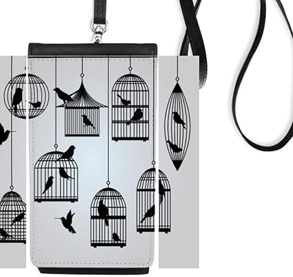 Amazon Co Jp イラスト 鳥かご アウトライン 電話財布 財布 ハンギング モバイルポーチ ブラックポケット 家電 カメラ