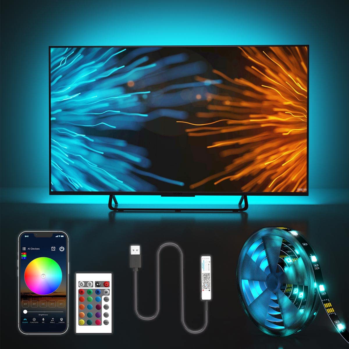 HOMINA LED Lights for TV Led Backlight, 5m/16.4ft RGB Led Strip Lights for TV for 50-80in, 150 LEDs USB Led Light Strip, APP Control & RF Remote Lights for Indoor Decoration