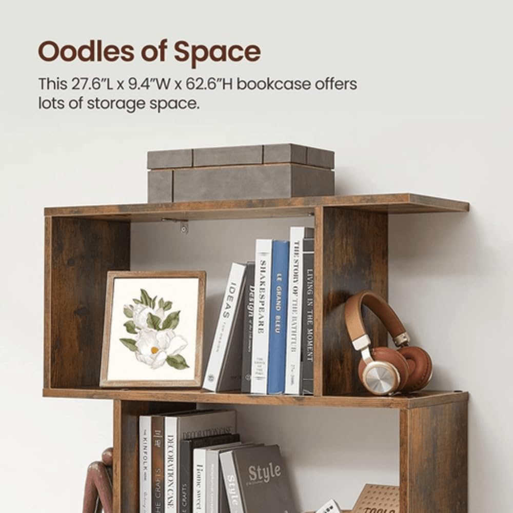 VASAGLE Bookcase, 5-Tier Bookshelf, Display Shelf and Room Divider, Freestanding Decorative Storage Shelving, Rustic Brown ULBC62BX, 27.6”L x 9.4”W x 62.6”H (70 x 24 x 159 cm)
