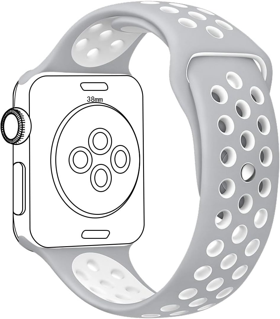 iMiWell Nike Band for Apple Watch 38mm, Soft Silicone Quick Release Replacement Strap for Apple iWatch Series 1 Series 2, Apple Watch Nike+ (38mm Medium/Large Gray+White)