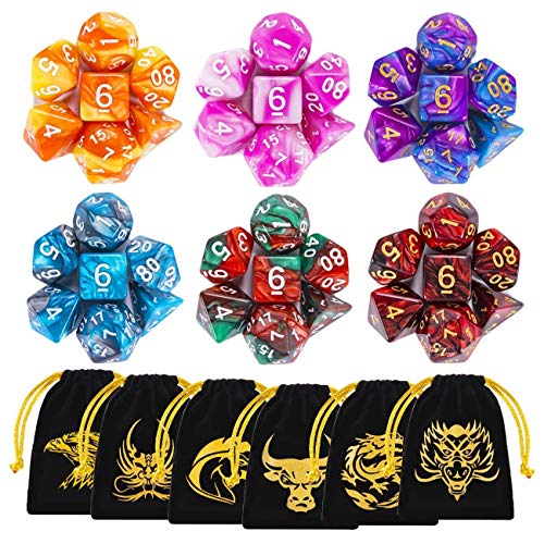 DND Dice, 42 Pieces Dungeons and Dragons Dice with Gold Patten Bags for Dungeon and Dragons MTG RPG DND D20 D12 D10 D8 D4