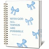 LIANGW blue Coquette Bow Christian Notebook, Inspirational Christian Journal for Women, Bible Journal, Bible Journaling Hardcover Spiral Notebook 80 Sheets -160 Pages 5.5x8.3 Inch