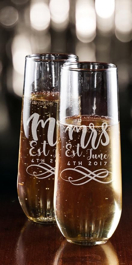 Personalisierte Hochzeit Champagner Floten Set Von 2 Ohne Stiel Flote Glas Herr Frau Datum Dsg 7 Amazon De Kuche Haushalt