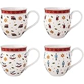 Villeroy & Boch Toy's Delight Anniversary Christmas Collection Mug Set of 4, 1 Each of Santa, Nutcracker, Locomotive and Rocking Horse, Premium Porcelain, 4-piece Assorted Set, Large, 13 oz Capacity