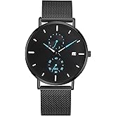 LAIMAI Men's Watch Simple Men's Wrist Watch Simple Ultra-Thin Fashion Mesh Stainless Steel Quartz Date Watches for Men with Waterproof
