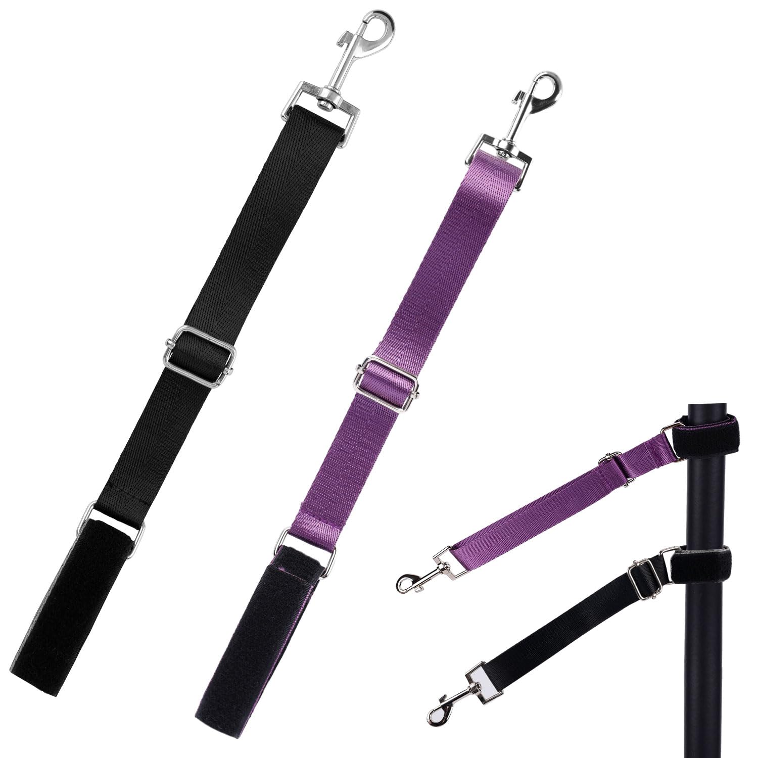 2pcs Dog Grooming Extender Straps, Adjustable Leash Dog Grooming Loop Arm Accessories Supplies for Pet Grooming Table (Black,Purple)