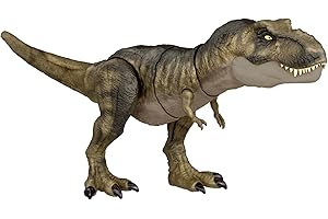 Mattel Jurassic World Dominion Thrash ‘N Devour Tyrannosaurus T Rex Action Figure Toy with Sound and Motion for Battle Play