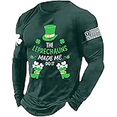 St Patricks Day Long Sleeve Shirt for Men The Leprechauns Made Me Do It Shamrock Print Funny Shirts Plus Size Tops