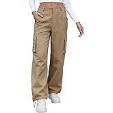 GEKCM Women's Cargo Pants Elastic Waist Pants for Women Sweatpants Casual Wide Leg Hiking Baggy Pants with 6 Pockets