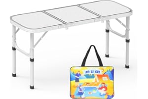 AO LI GEI Folding Camping Table Small with Storage Bag,Adjustable Height Portable Picnic Table,Upgraded Thickening Lightweight Outdoor Table Aluminum Legs (Sliver:15.7"x35.4", 2 Height:9.8"/19.7")