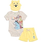Disney Pixar Baby Bodysuit, Shorts and Baseball Cap 3 Piece Outfit Set Newborn to Infant Sizes (Newborn - 24 Months)