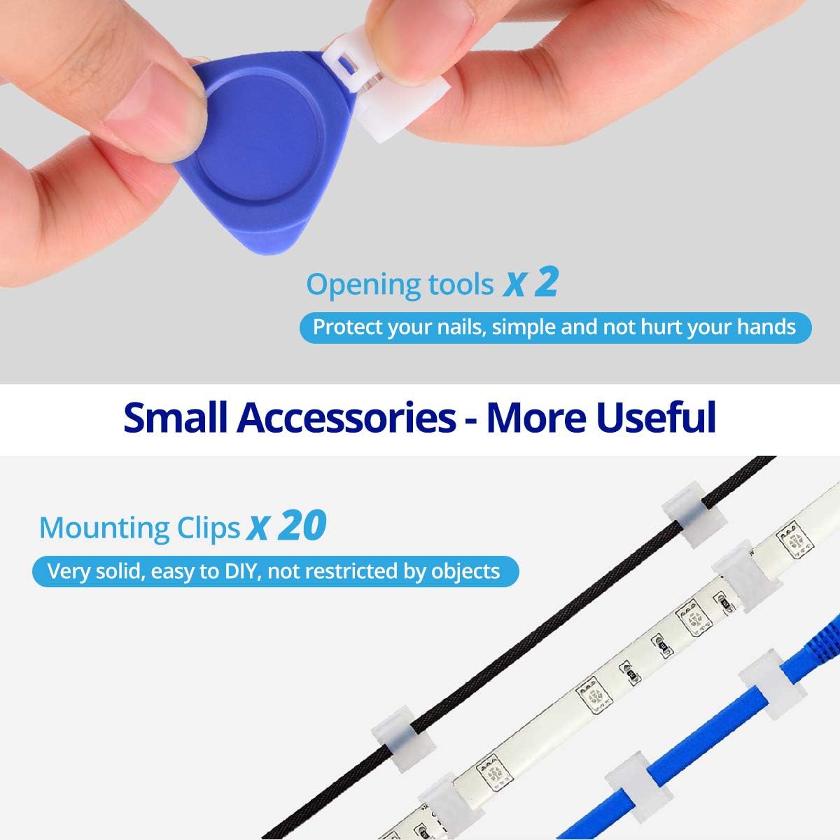 LED Light Strip Connectors, 10mm Unwired 4 Pin RGB LED Lights Connectors kit, 12 Gapless Connectors, 6 L Shape Connectors for SMD 5050 Multicolor LED Strip 12V-24V with 20 Wire Clips, Open Tool: Home Improvement